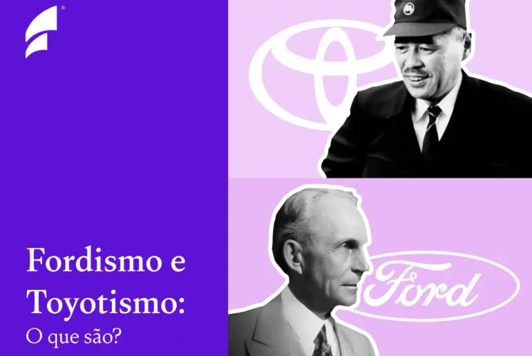 Imagem com a imagem do Henry Ford e o logo da Ford e a imagem do Taiichi Ohno com o logo da Toyota