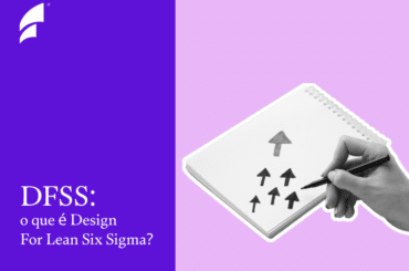 imagem de capa com o texto "dfss: o que é design for lean six sigma?" com a imagem de uma mão desenhando algumas setas em um tablet