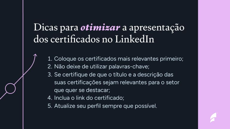 Dicas para otimizar a apresentac%CC%A7a%CC%83o dos certificados no LinkedIn Dicas para otimizar a apresentação dos certificados no LinkedIn