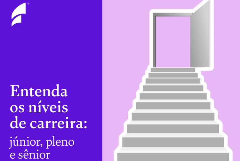 Níveis de carreira: júnior, pleno e sênior em escada