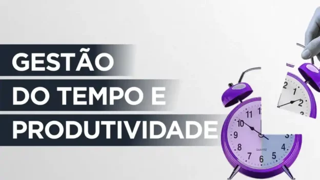 imagem de divulgação para o curso 'gestão de tempo e produtividade' com a imagem de um relógio fatiado