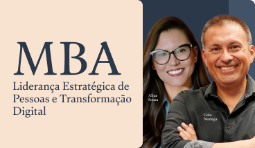 banner de divulgação do mba com a imagem dos professores Galo Noriega e Aline Sousa